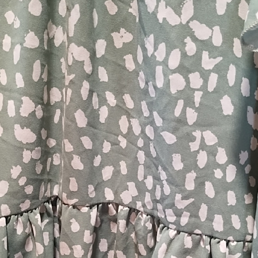 entro Mint Green & Blue And  White Ruffle-Shoulder Printed Top Duo - Picture 3 of 6